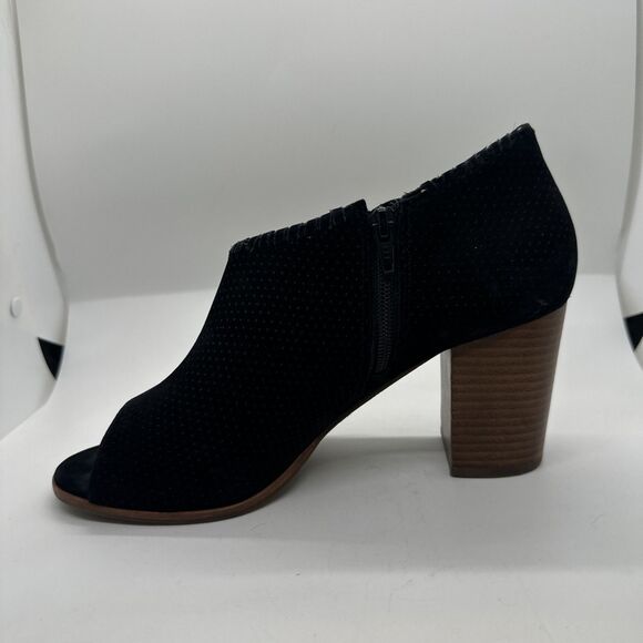 Jack Rogers Size 10 M Black Suede Peep Toe Booties Side Zip Stacked Heel Shoes - Picture 5 of 14